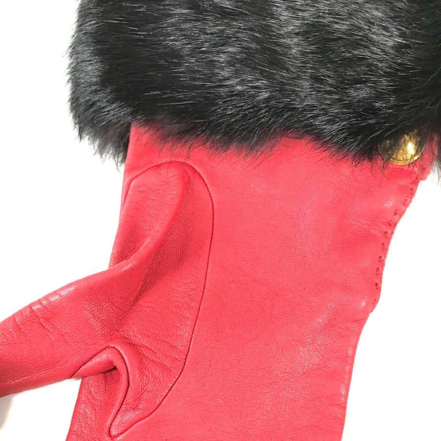 HERMES エルメス ファー アパレル セリエボタン 服飾小物 手袋 レッド レディース【中古】 | HERMES | 07