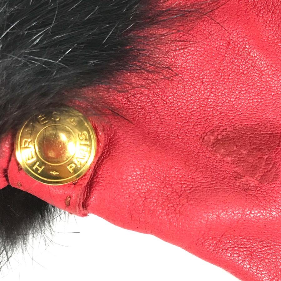 HERMES エルメス ファー アパレル セリエボタン 服飾小物 手袋 レッド レディース【中古】 | HERMES | 08