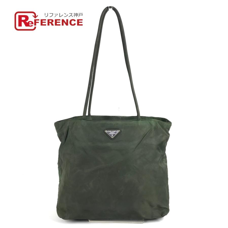 PRADA プラダ トライアングルロゴ 三角ロゴ プレート 肩掛け カバン トートバッグ ショルダーバッグ カーキ ユニセックス【中古】 | PRADA