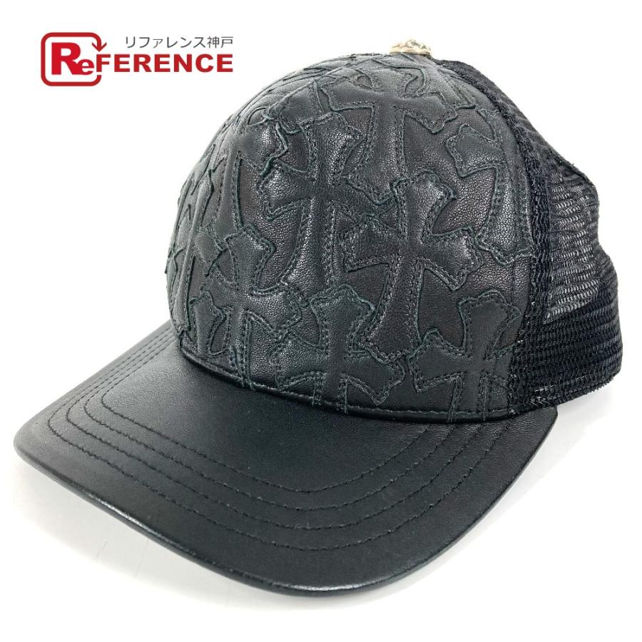 美品 CHROME HEARTS クロムハーツ セメタリークロス レザーパッチ 革 帽子 キャップ帽 ベースボール キャップ ブラック【中古】 | 