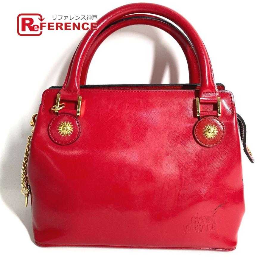 VERSACE ヴェルサーチ サンバースト トートバッグ チェーン チャーム キーホルダー付き ヴィンテージ ハンドバッグ レッド【中古】 | 