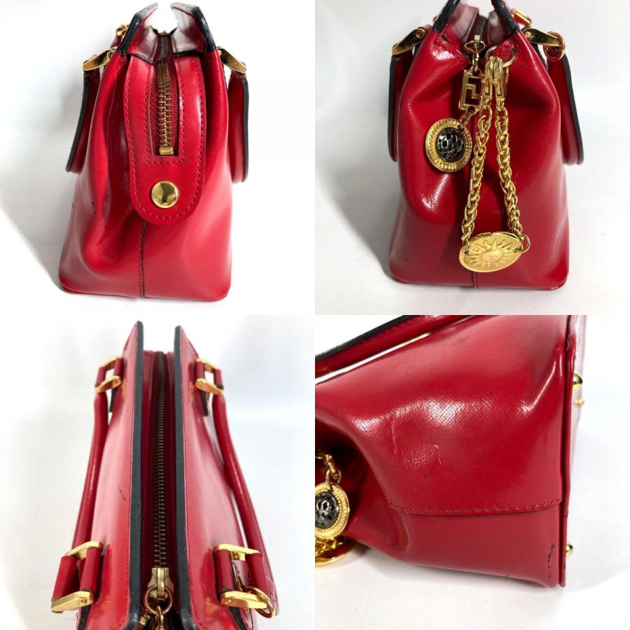 VERSACE ヴェルサーチ サンバースト トートバッグ チェーン チャーム キーホルダー付き ヴィンテージ ハンドバッグ レッド【中古】 |  | 08