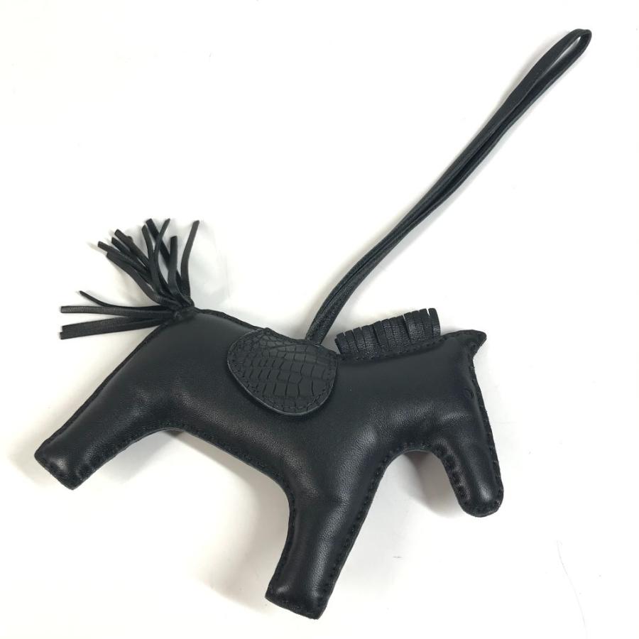 美品 HERMES エルメス ロデオ GM タッチ バッグチャーム キーホルダー  クロコダイル 馬 シュバル ソーブラック オールブラック【中古】 | HERMES | 01