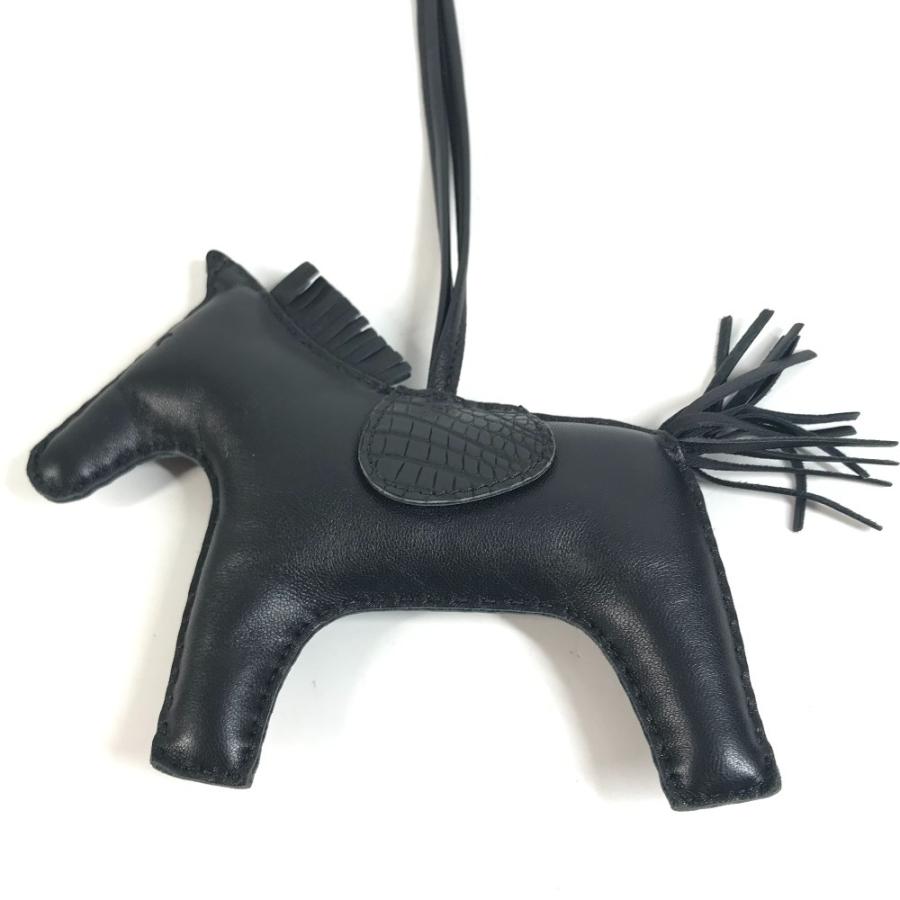 美品 HERMES エルメス ロデオ GM タッチ バッグチャーム キーホルダー  クロコダイル 馬 シュバル ソーブラック オールブラック【中古】 | HERMES | 02