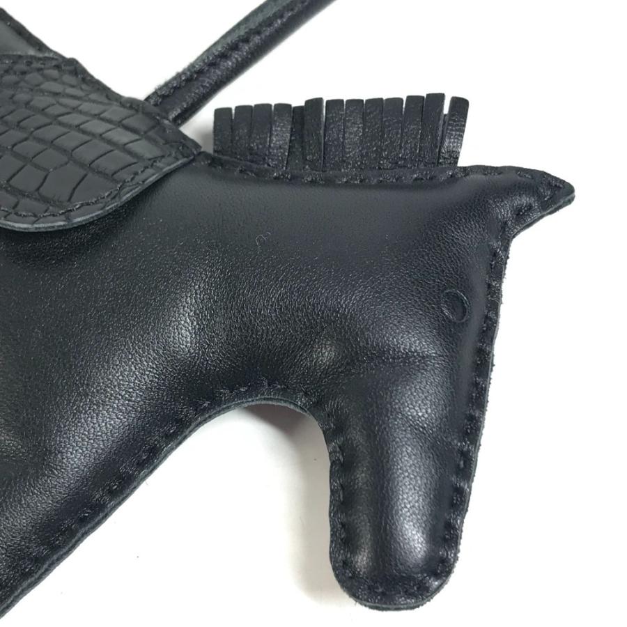 美品 HERMES エルメス ロデオ GM タッチ バッグチャーム キーホルダー  クロコダイル 馬 シュバル ソーブラック オールブラック【中古】 | HERMES | 07