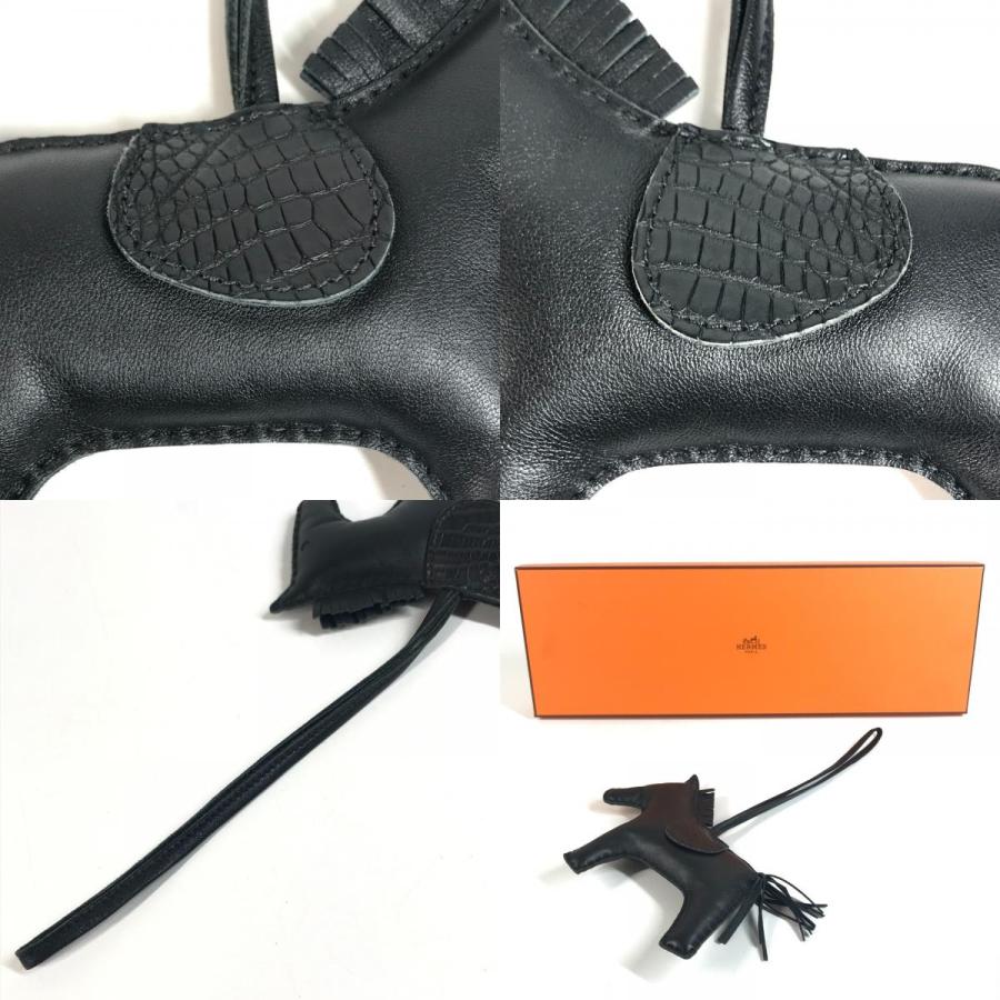 美品 HERMES エルメス ロデオ GM タッチ バッグチャーム キーホルダー  クロコダイル 馬 シュバル ソーブラック オールブラック【中古】 | HERMES | 09