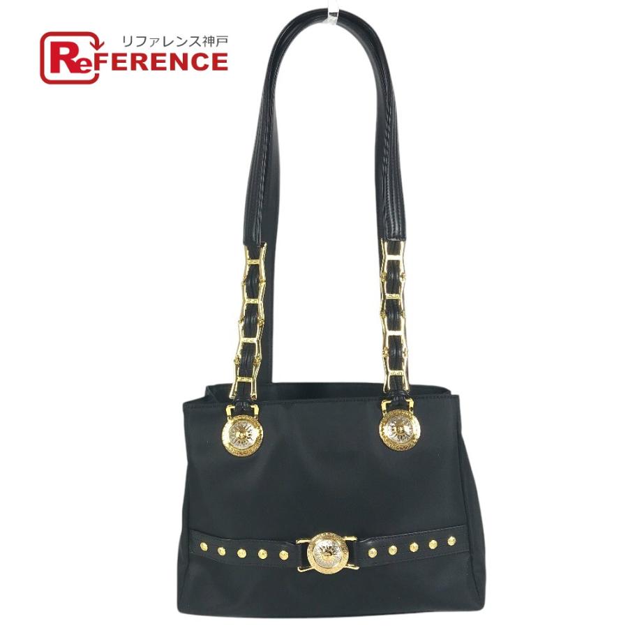 VERSACE ヴェルサーチメデューサ サンバーストトートバッグ チェーン 肩掛け ロゴ カバン ショルダーバッグ ブラック ユニセックス【中古】 | 