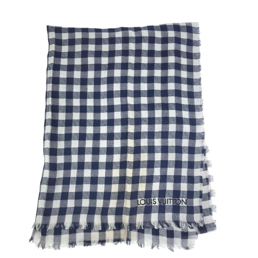 LOUIS VUITTON ルイヴィトン ダミエ チェック ロゴ ショール フリンジ マフラー ストール ブルー ユニセックス【中古】 | LOUIS VUITTON | 02