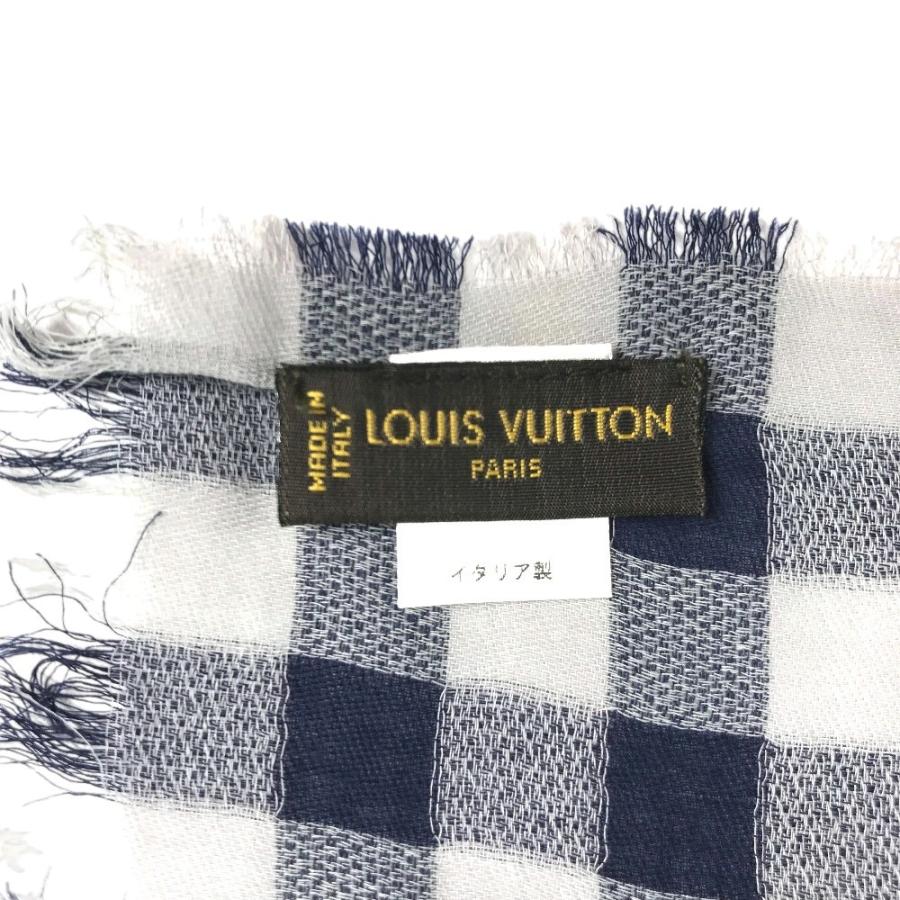 LOUIS VUITTON ルイヴィトン ダミエ チェック ロゴ ショール フリンジ マフラー ストール ブルー ユニセックス【中古】 | LOUIS VUITTON | 03