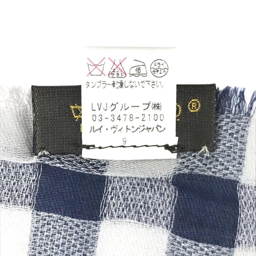LOUIS VUITTON ルイヴィトン ダミエ チェック ロゴ ショール フリンジ マフラー ストール ブルー ユニセックス【中古】 | LOUIS VUITTON | 04