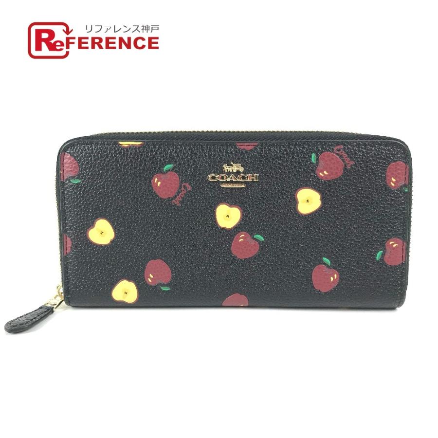 COACH コーチ 76546 ロゴ アップル リンゴ ラウンドファスナー ロングウォレット 長財布 ブラック レディース【中古】 | COACH
