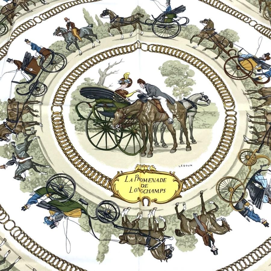 美品 HERMES エルメス カレ90 LA PROMENADE DE LONGCHAMPS ロンシャンへの散歩 スカーフ ｖ レディース【中古】 | HERMES | 01