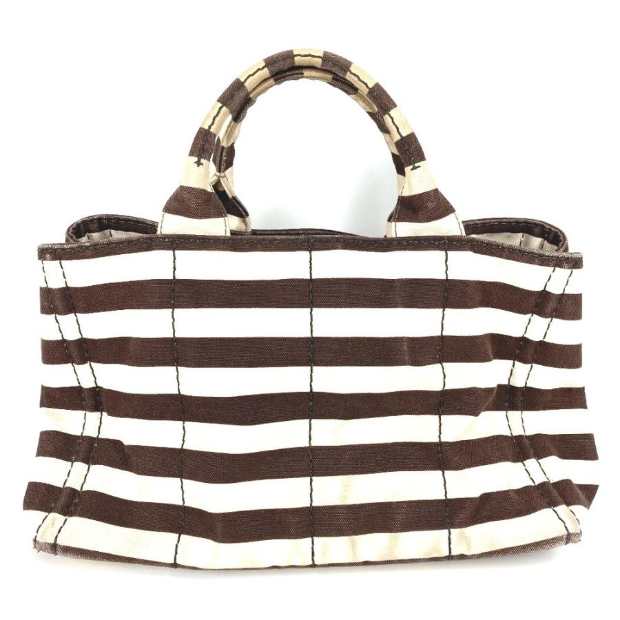 PRADA プラダ カナパ ロゴ ボーダー カバン トートバッグ  ハンドバッグ ブラウン レディース【中古】 | PRADA | 01