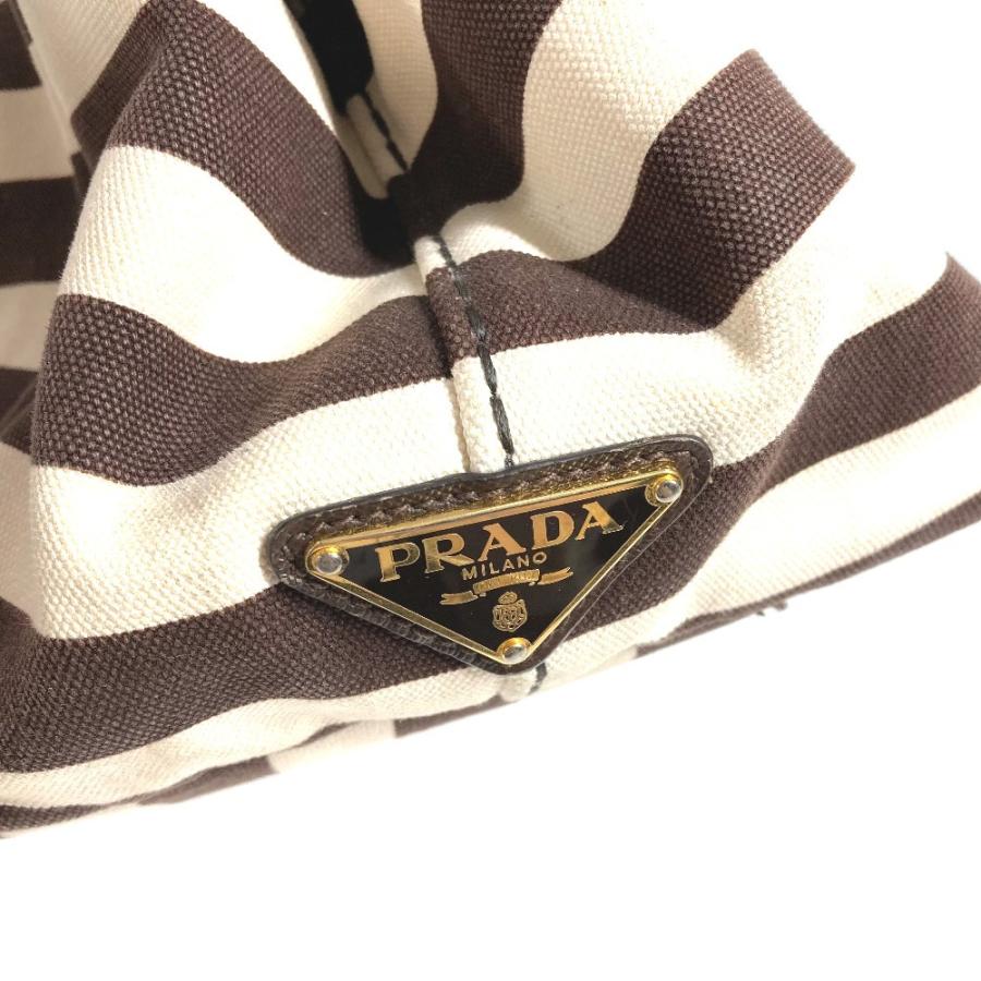 PRADA プラダ カナパ ロゴ ボーダー カバン トートバッグ  ハンドバッグ ブラウン レディース【中古】 | PRADA | 05