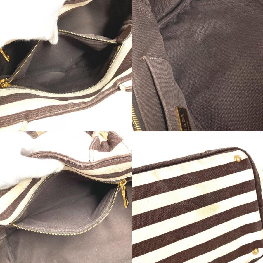PRADA プラダ カナパ ロゴ ボーダー カバン トートバッグ  ハンドバッグ ブラウン レディース【中古】 | PRADA | 08