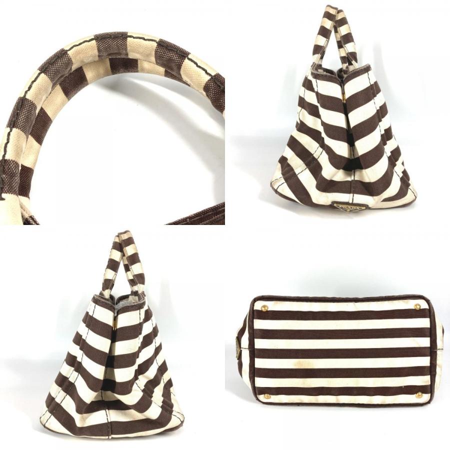 PRADA プラダ カナパ ロゴ ボーダー カバン トートバッグ  ハンドバッグ ブラウン レディース【中古】 | PRADA | 09