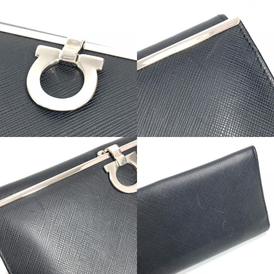 Salvatore Ferragamo サルヴァトーレフェラガモ ガンチーニ ロゴ ロングウォレット  長財布 ブラック ユニセックス【中古】 |  | 07
