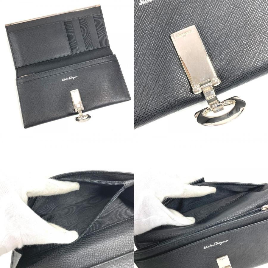Salvatore Ferragamo サルヴァトーレフェラガモ ガンチーニ ロゴ ロングウォレット  長財布 ブラック ユニセックス【中古】 |  | 08
