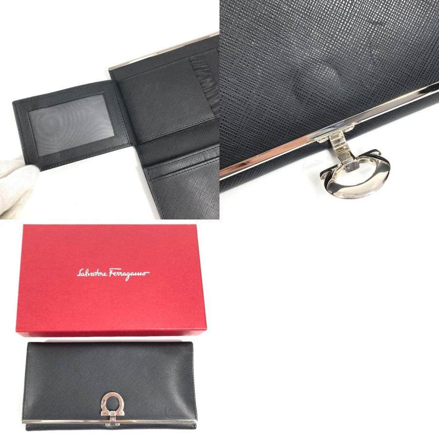 Salvatore Ferragamo サルヴァトーレフェラガモ ガンチーニ ロゴ ロングウォレット  長財布 ブラック ユニセックス【中古】 |  | 09