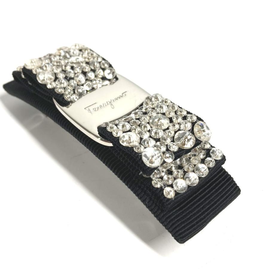 美品 Salvatore Ferragamo サルヴァトーレフェラガモ ヴァラ リボン りぼん アクセサリー クリスタル ビジュー バレッタ ブラック【中古】 |  | 04