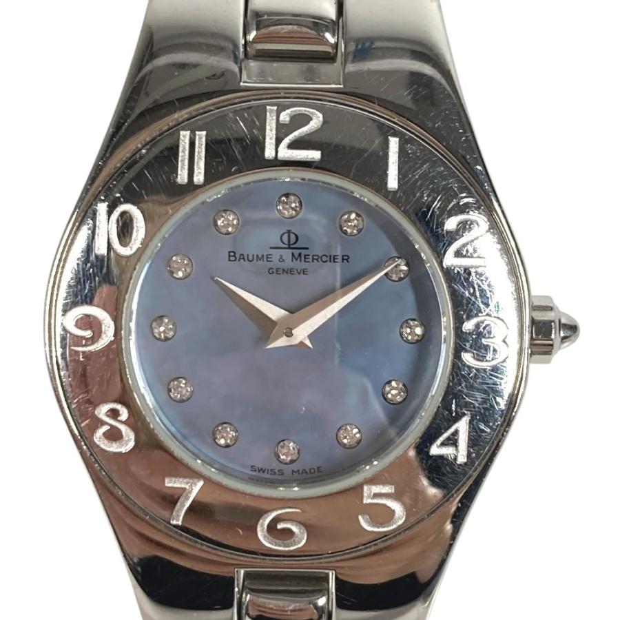 Baume & Mercier ボーム＆メルシエ 69650  リネア 12Pダイヤ ダイヤモンド ブルーシェル レディースウォッチ 時計 腕時計 シルバー【中古】 |  | 01