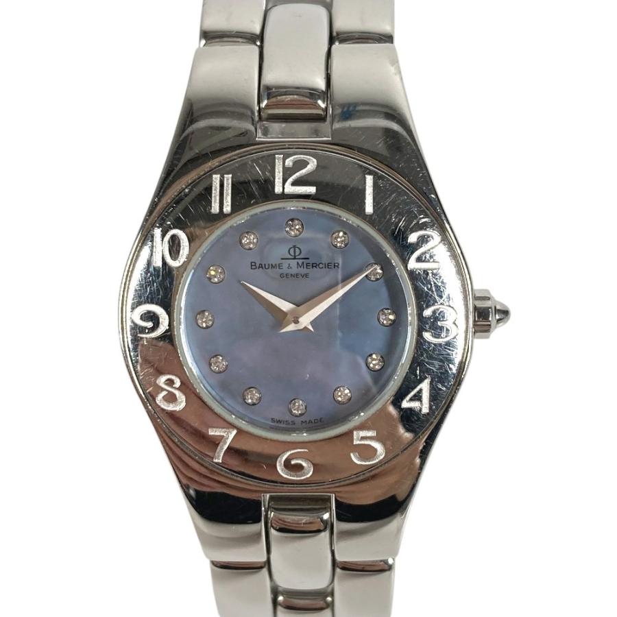 Baume & Mercier ボーム＆メルシエ 69650  リネア 12Pダイヤ ダイヤモンド ブルーシェル レディースウォッチ 時計 腕時計 シルバー【中古】 |  | 03