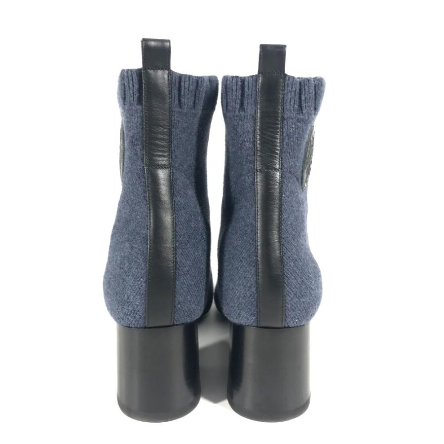 HERMES エルメス ヴォルヴェール ショート 靴 シューズ アンクル ヒール ニット ソックスブーツ ブーツ ネイビー レディース【中古】 | HERMES | 01
