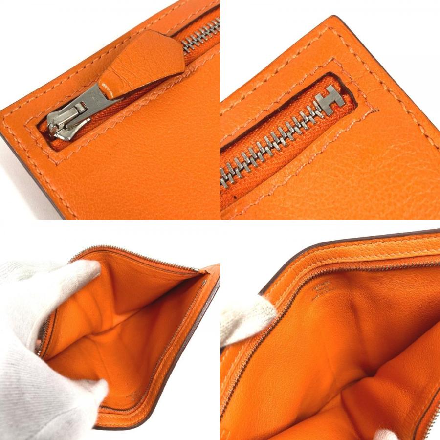 HERMES エルメス ジップザップ コンパクトウォレット  2つ折り財布 オレンジ ユニセックス シルバー金具【中古】 | HERMES | 08