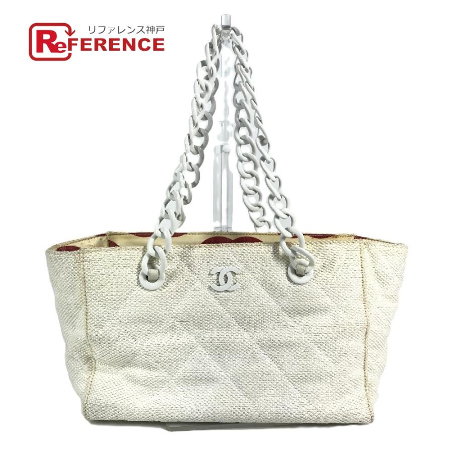 CHANEL シャネル ロゴ マトラッセ キルティング 肩掛け トートバッグ Wチェーン 携帯ポーチ付き ショルダーバッグ ホワイト 【中古】 | CHANEL