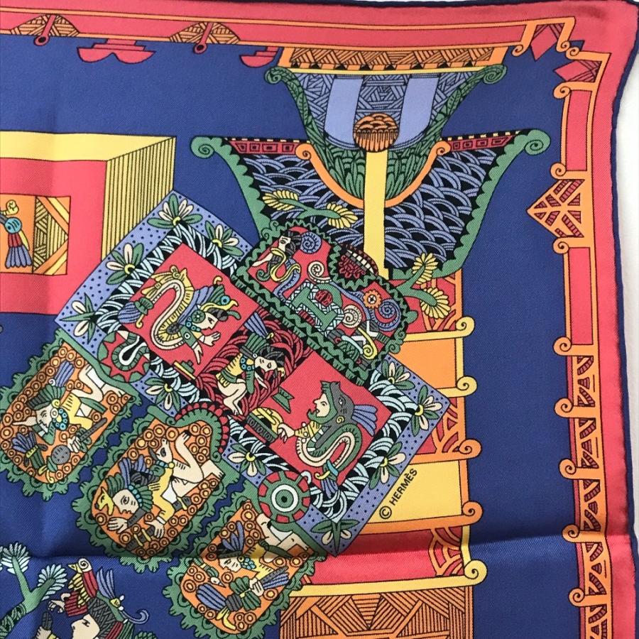 新品同様 HERMES エルメス ASTRES et SOLEILS 天体と太陽 エスニック カレ90 カレ 90 スカーフ ブルー×レッド×ホワイト レディース【中古】 | HERMES | 02