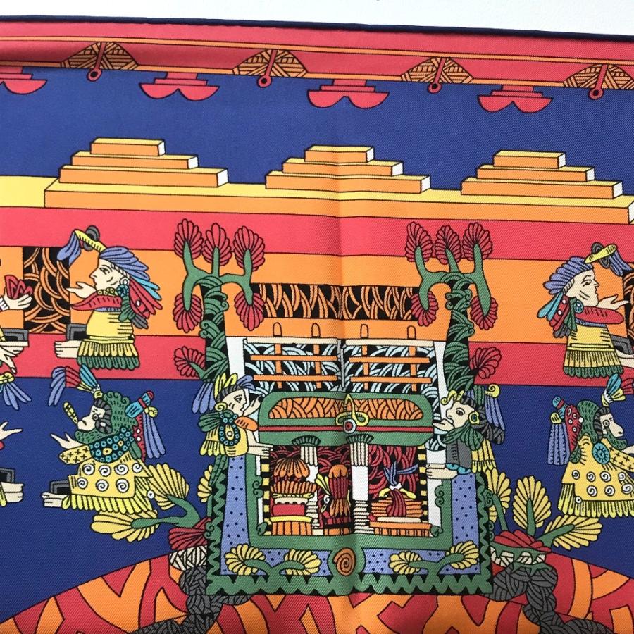 新品同様 HERMES エルメス ASTRES et SOLEILS 天体と太陽 エスニック カレ90 カレ 90 スカーフ ブルー×レッド×ホワイト レディース【中古】 | HERMES | 03