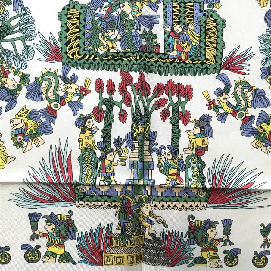 新品同様 HERMES エルメス ASTRES et SOLEILS 天体と太陽 エスニック カレ90 カレ 90 スカーフ ブルー×レッド×ホワイト レディース【中古】 | HERMES | 04