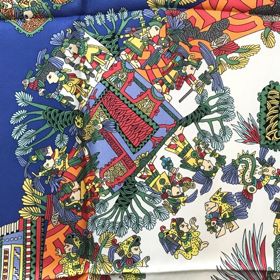 新品同様 HERMES エルメス ASTRES et SOLEILS 天体と太陽 エスニック カレ90 カレ 90 スカーフ ブルー×レッド×ホワイト レディース【中古】 | HERMES | 05