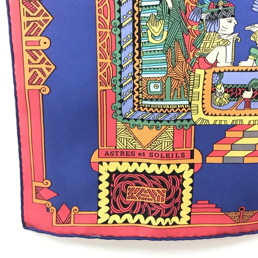 新品同様 HERMES エルメス ASTRES et SOLEILS 天体と太陽 エスニック カレ90 カレ 90 スカーフ ブルー×レッド×ホワイト レディース【中古】 | HERMES | 08