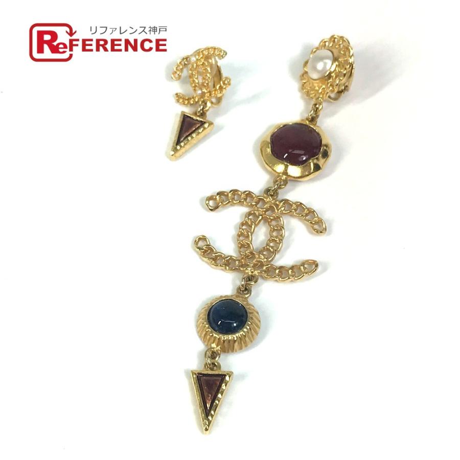 美品 CHANEL シャネル CCココマーク カラーストーン フェイクパール アクセサリー イヤリング GP ゴールド×マルチカラー【中古】 | CHANEL