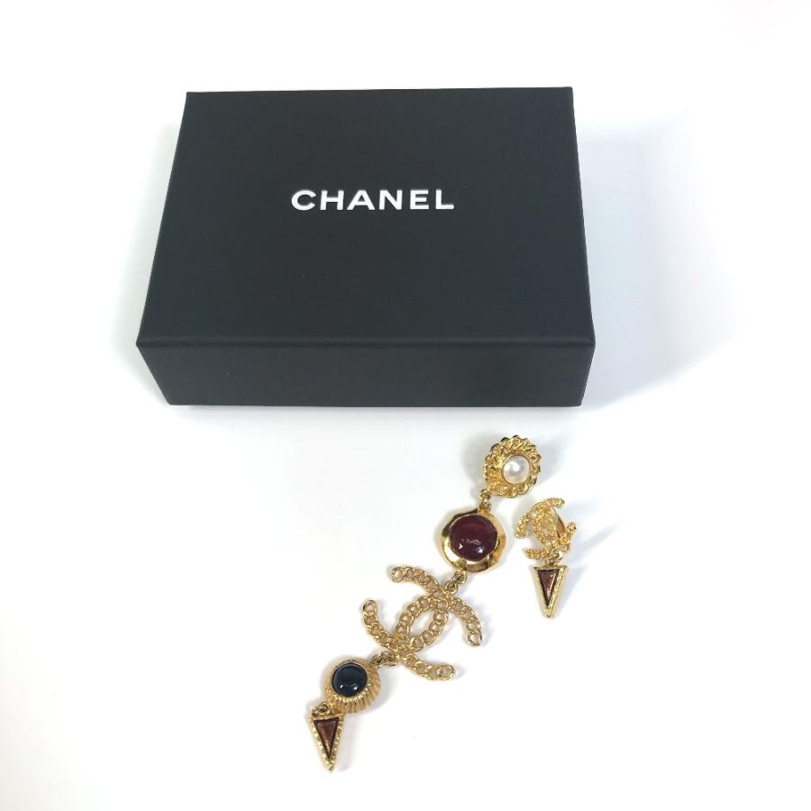 美品 CHANEL シャネル CCココマーク カラーストーン フェイクパール アクセサリー イヤリング GP ゴールド×マルチカラー【中古】 | CHANEL | 06