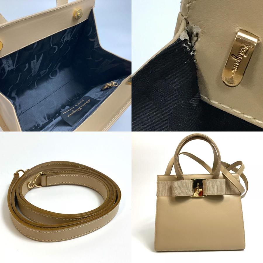 Salvatore Ferragamo サルヴァトーレフェラガモ BA214178 ヴァラ リボン 2WAY ショルダーバッグ ハンドバッグ レザー ベージュ【中古】 |  | 09