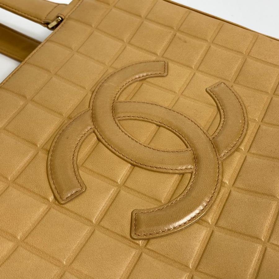 CHANEL シャネル CCココマーク チョコバー セミショルダー ハンドバッグ 肩掛け トートバッグ カーフスキン ベージュ レディース【中古】の画像