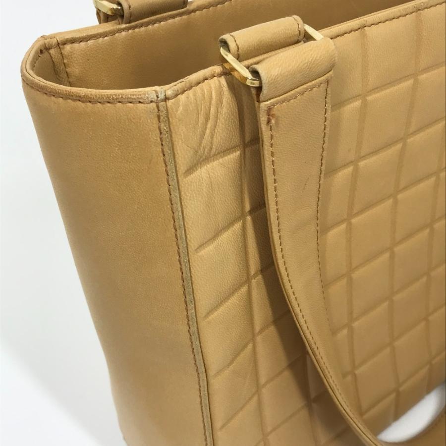 CHANEL シャネル CCココマーク チョコバー セミショルダー ハンドバッグ 肩掛け トートバッグ カーフスキン ベージュ レディース【中古】の画像