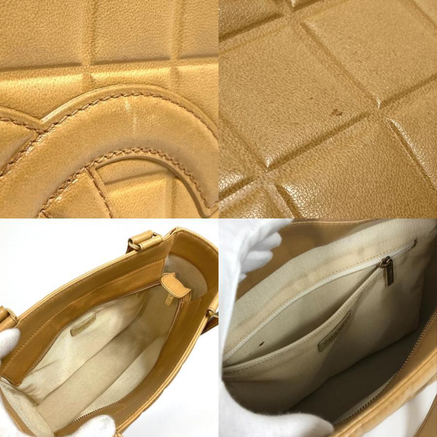 CHANEL シャネル CCココマーク チョコバー セミショルダー ハンドバッグ 肩掛け トートバッグ カーフスキン ベージュ レディース【中古】の画像