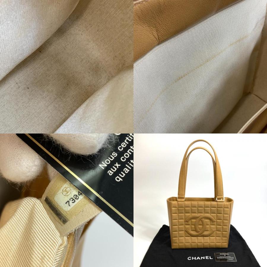 CHANEL シャネル CCココマーク チョコバー セミショルダー ハンドバッグ 肩掛け トートバッグ カーフスキン ベージュ レディース【中古】の画像