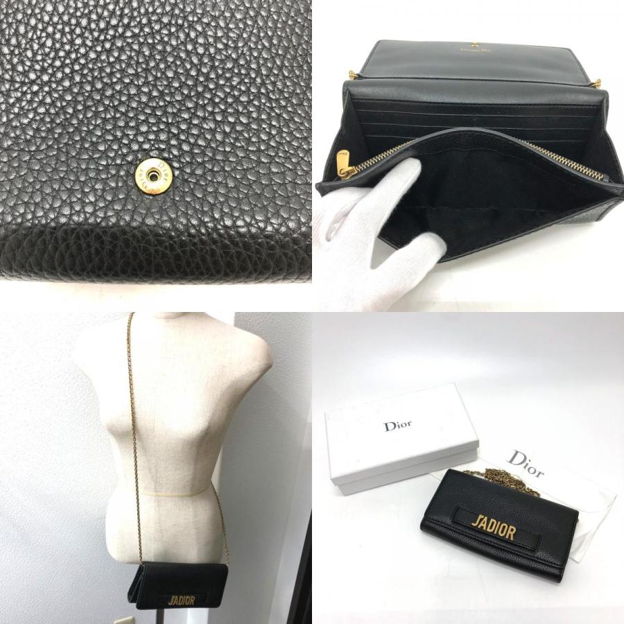 Dior ディオール ロゴ/斜め掛け JADIOR カバン チェーンウォレット ショルダーバッグ レザー ブラック レディース【中古】 |  | 09