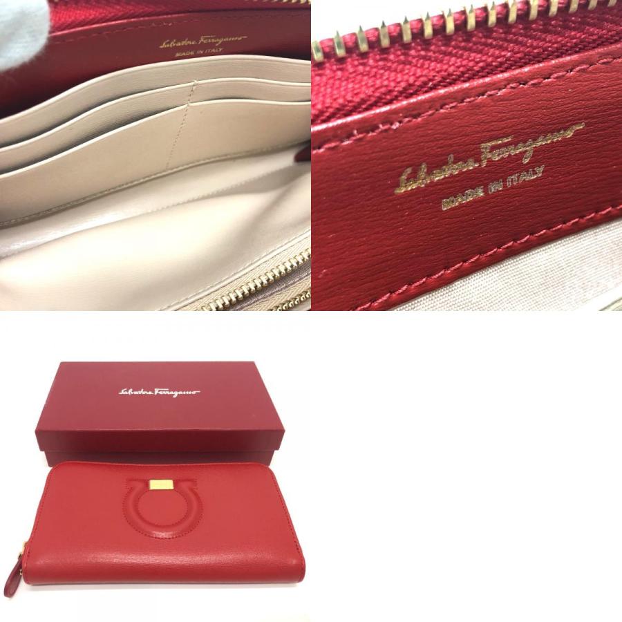 Salvatore Ferragamo サルヴァトーレフェラガモ ガンチーニ ラウンドファスナー 長財布 レザー レッド レディース【中古】 |  | 09