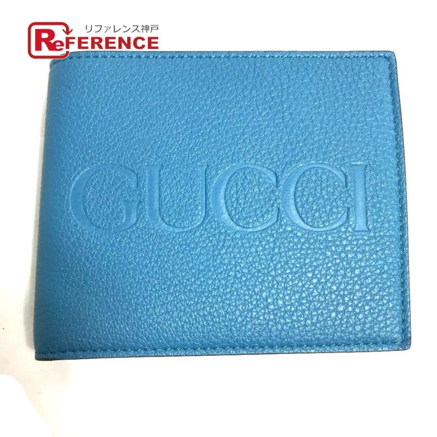 新品同様 GUCCI グッチ 658681 ウォレット コンパクトウォレット ロゴ 2つ折り財布 ブルー メンズ【中古】 | GUCCI