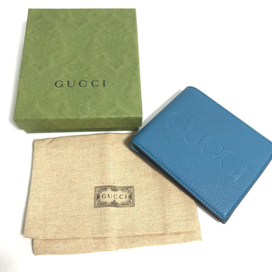 新品同様 GUCCI グッチ 658681 ウォレット コンパクトウォレット ロゴ 2つ折り財布 ブルー メンズ【中古】 | GUCCI | 06