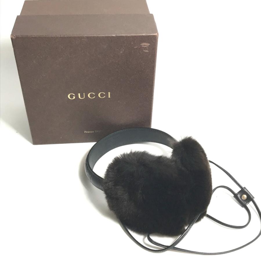 GUCCI グッチ 245929  ファー モコモコ 紐つき 耳あて イヤーマフラー イヤーウォーマー グッチシマ GG イヤーマフ ブラック レディース【中古】 | GUCCI | 01