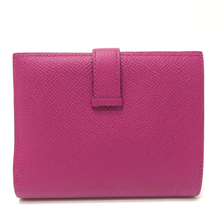 美品 HERMES エルメス ベアン コンパクト ウォレット H金具 2つ折り財布 ローズパープル パープル レディース【中古】の画像