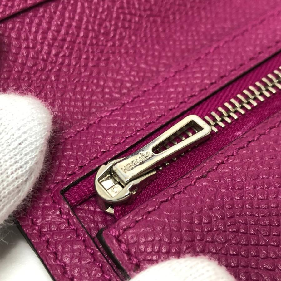 美品 HERMES エルメス ベアン コンパクト ウォレット H金具 2つ折り財布 ローズパープル パープル レディース【中古】の画像