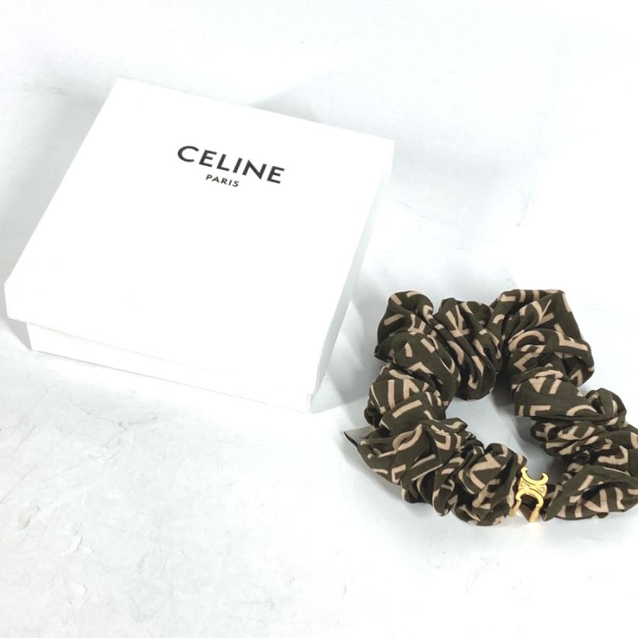 CELINE セリーヌ ロゴ ヘアアクセサリー ヘアゴム トリオンフ シュシュ カーキ レディース【中古】 | CELINE | 02