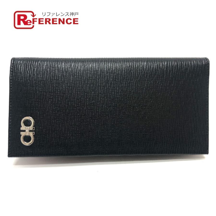 新品同様 Salvatore Ferragamo サルヴァトーレフェラガモ ガンチーニ 2つ折り財布 財布 長財布 ウォレット 長財布 ブラック メンズ【中古】 | 